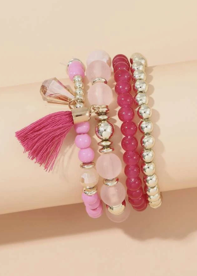 Tassel Stacked Bracelet- Pink