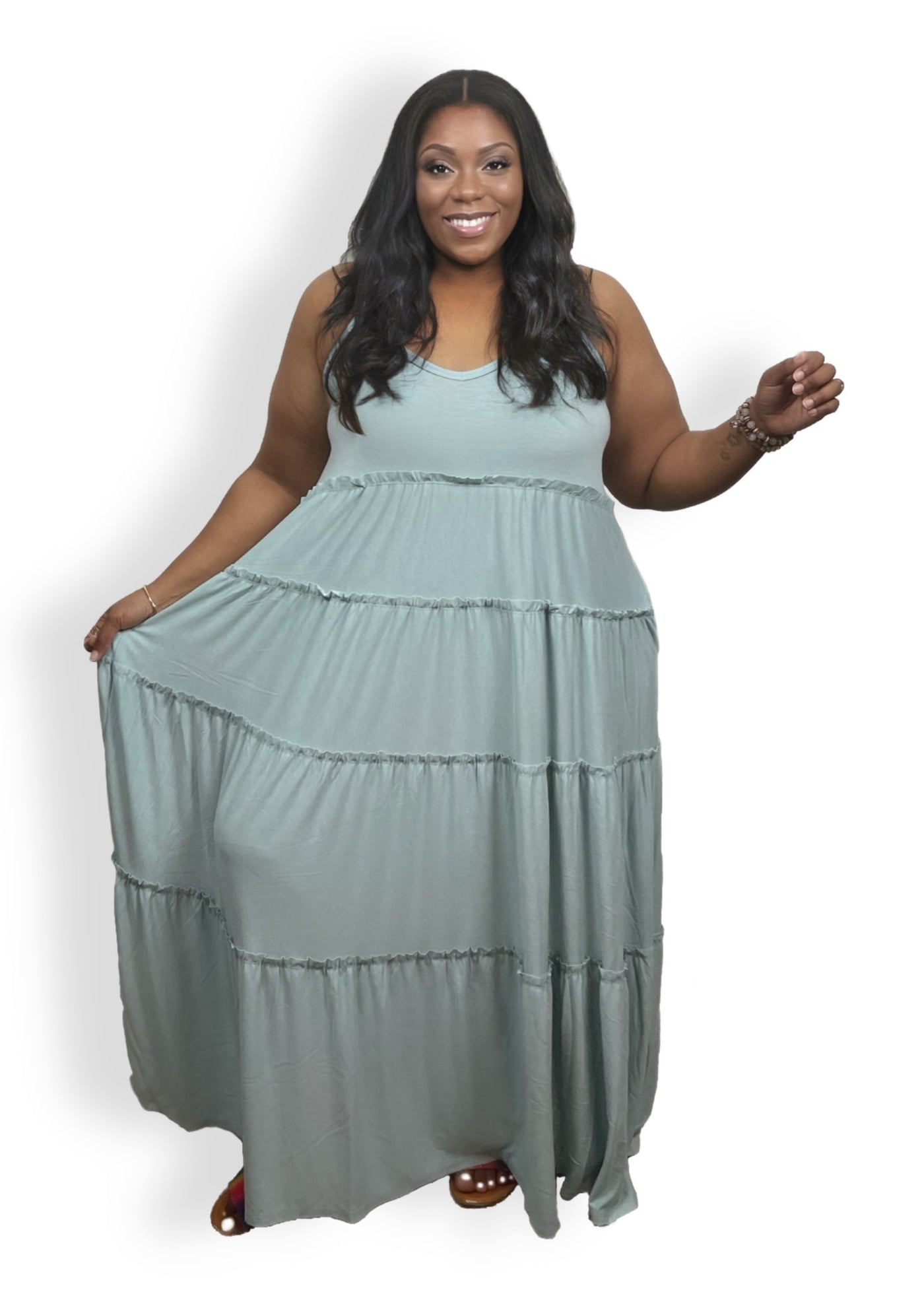 Tiered Maxi Dress in sage