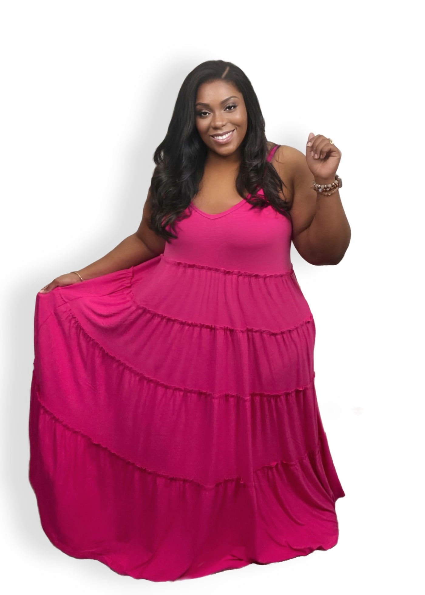 Tiered Maxi Dress in Hot Pink