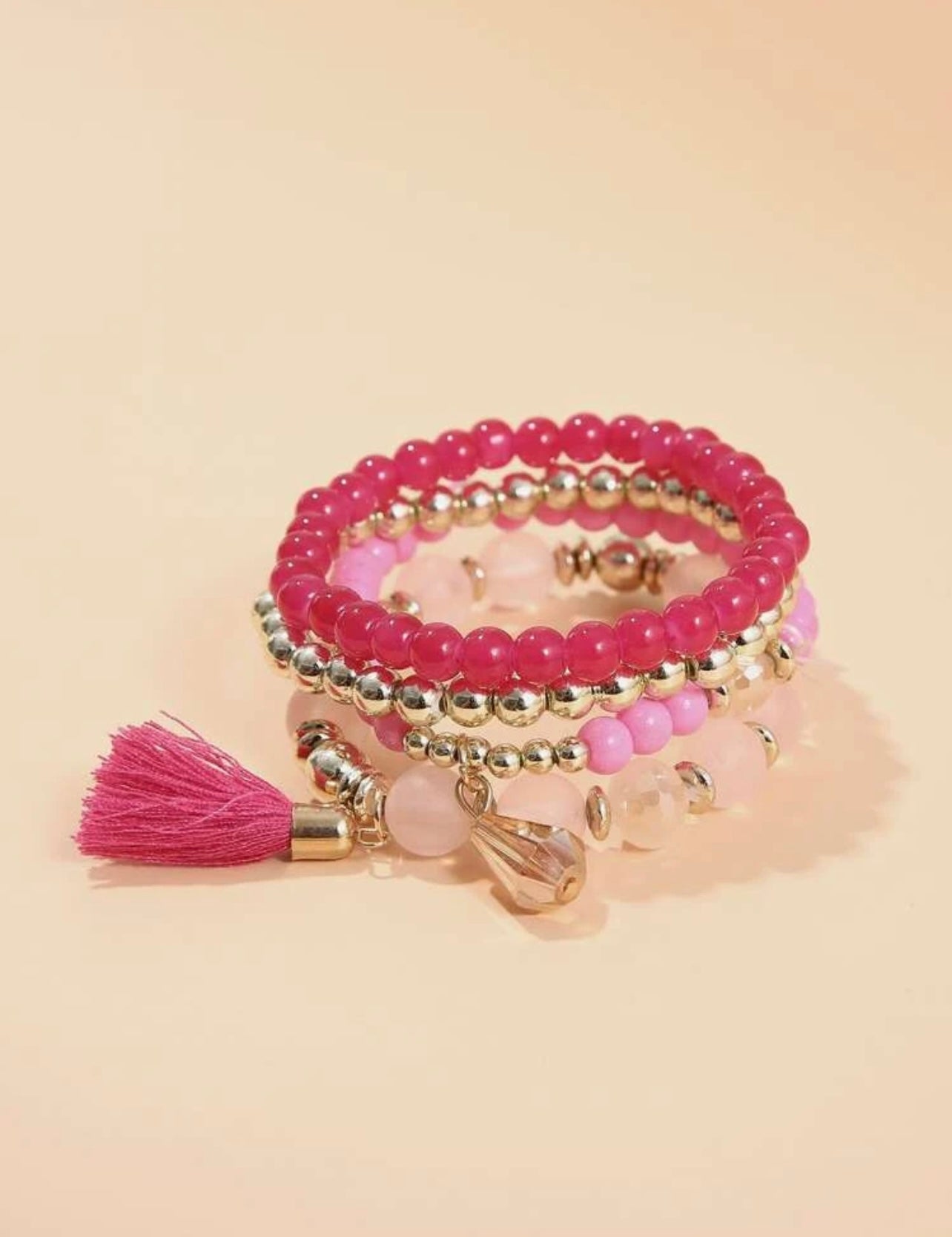 Tassel Stacked Bracelet- Pink